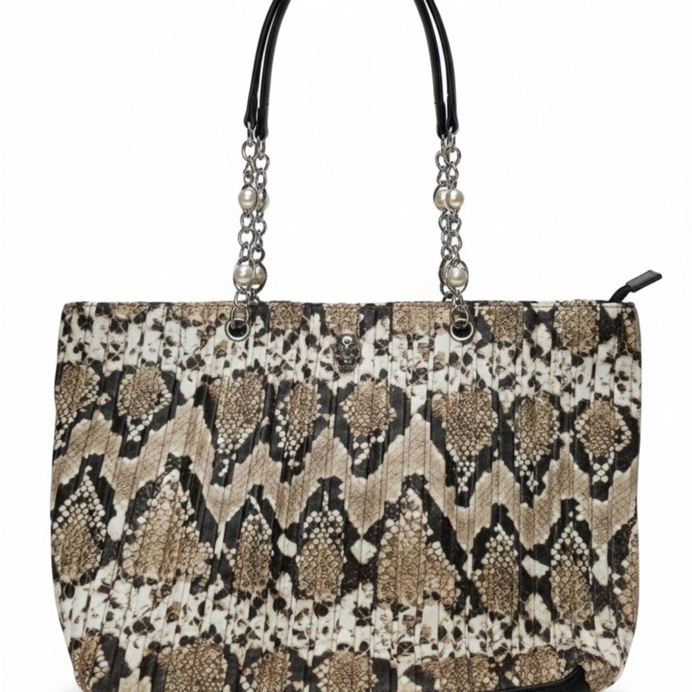 Betsey Johnson Snake Print Tote with Black Handles